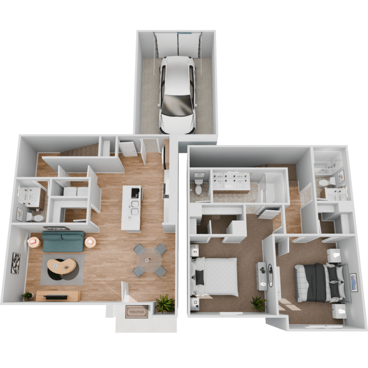 PLAN B2.1 TOWNHOME, a 2 bedroom 2.5 bathroom floor plan.