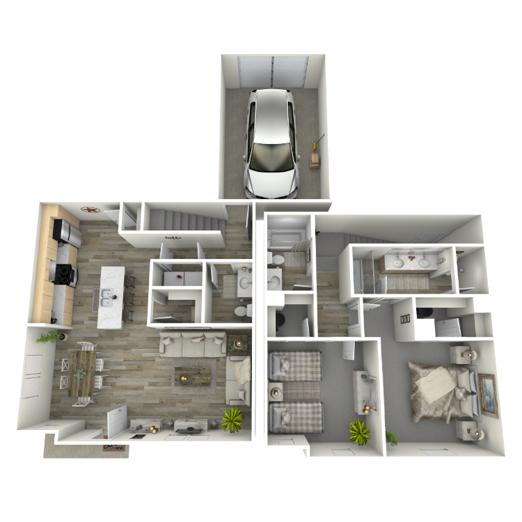 Plan B2.2 – 2 Bed 2.5 Bath Townhome, a 2 bedroom 2.5 bathroom floor plan.