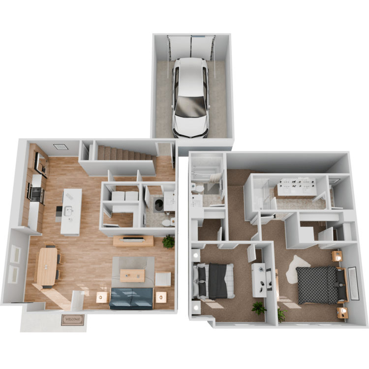 PLAN B2.2 TOWNHOME, a 2 bedroom 2.5 bathroom floor plan.