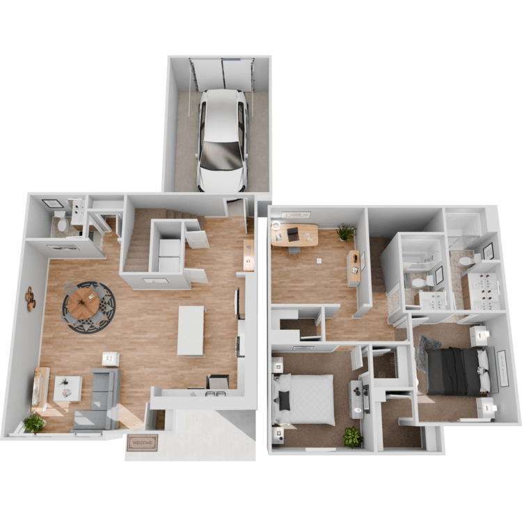 PLAN B3.1 TOWNHOME, a 2 bedroom 2.5 bathroom floor plan.