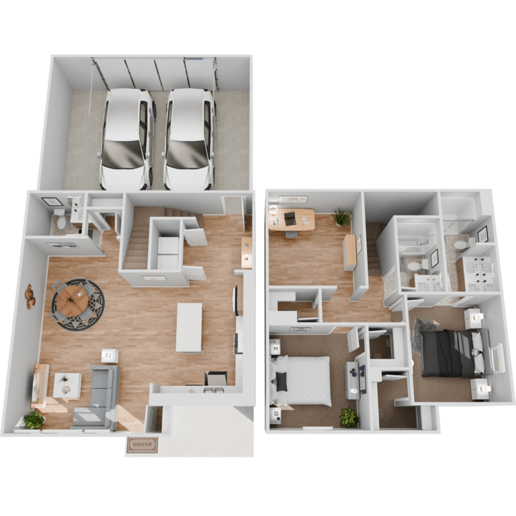 PLAN B3 TOWNHOME, a 2 bedroom 2.5 bathroom floor plan.