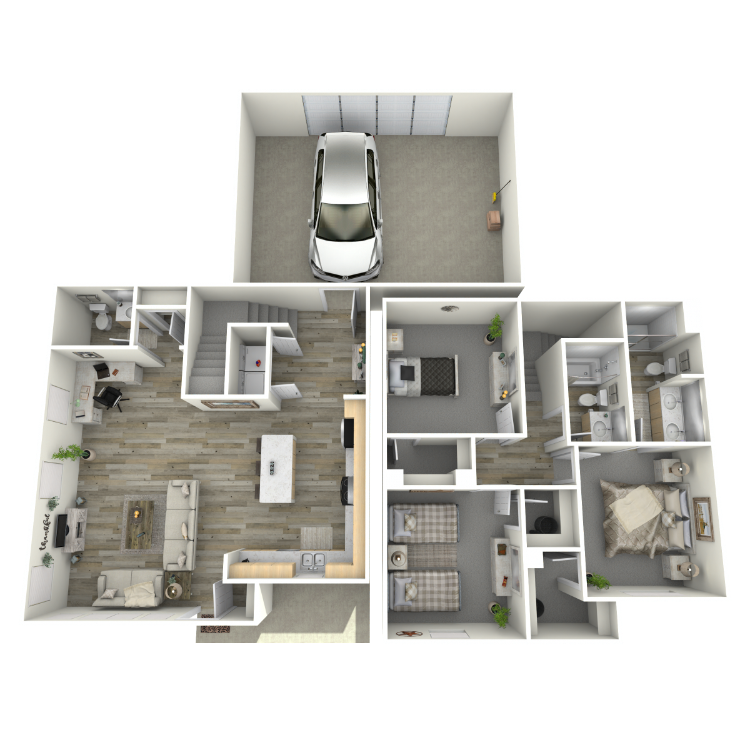 Plan C1 – 3 Bed 2.5 Bath Townhome, a 3 bedroom 2.5 bathroom floor plan.