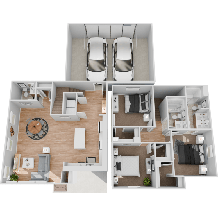 PLAN C1 TOWNHOME, a 3 bedroom 2.5 bathroom floor plan.