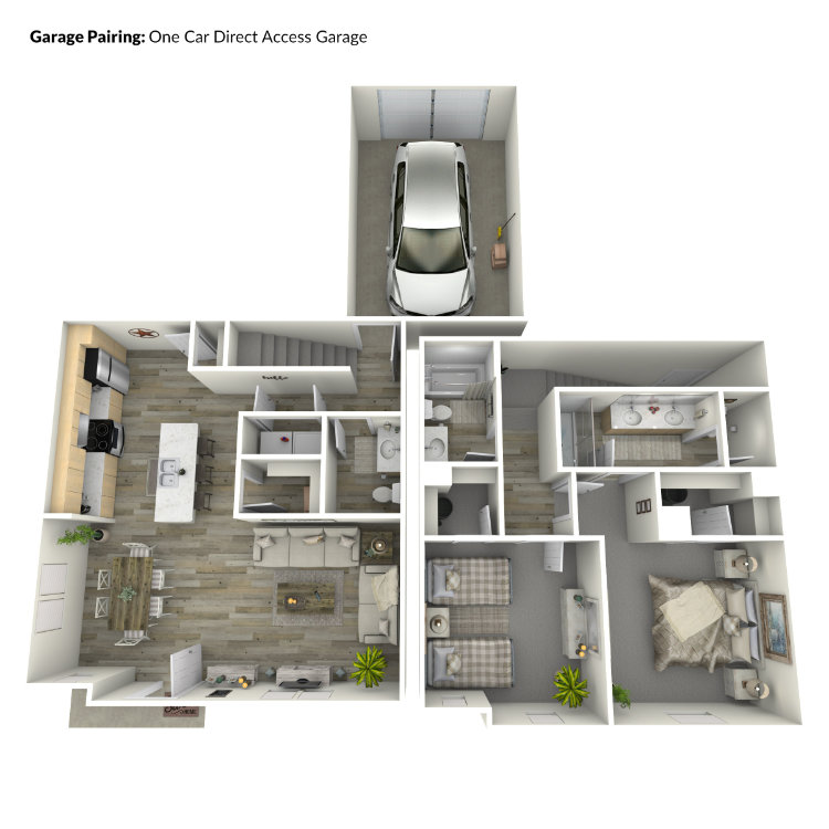 Plan B2.2 – 2 Bed 2.5 Bath Townhome, a 2 bedroom 2.5 bathroom floor plan.