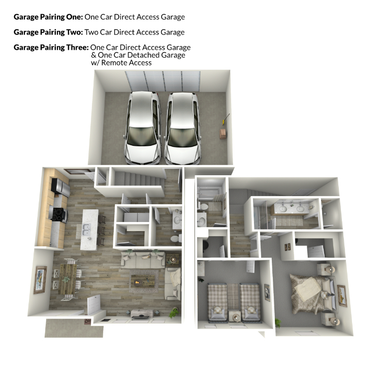 Plan B2.3 – 2 Bed 2.5 Bath Townhome, a 2 bedroom 2.5 bathroom floor plan.