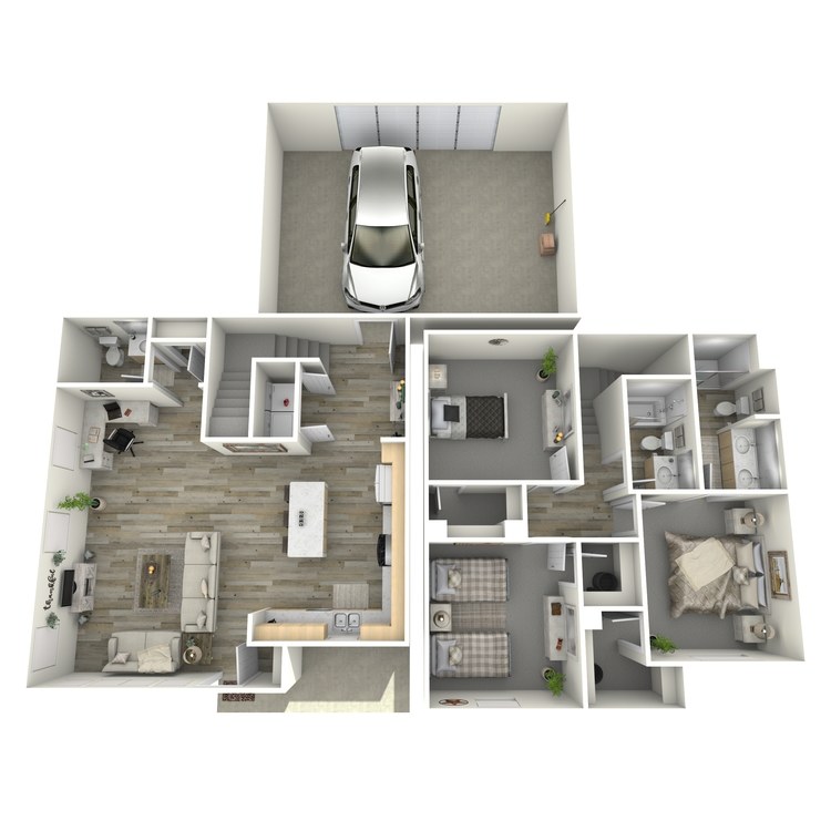 Plan C1 – 3 Bed 2.5 Bath Townhome, a 3 bedroom 2.5 bathroom floor plan.