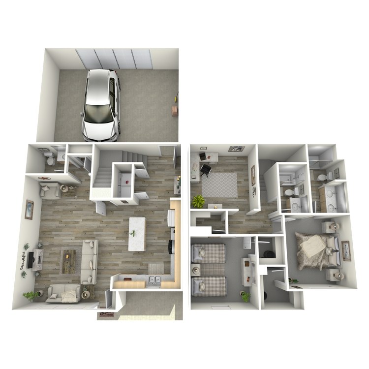 Plan B3 – 2 Bed 2.5 Bath Townhome with Den, a 2 bedroom 2.5 bathroom floor plan.