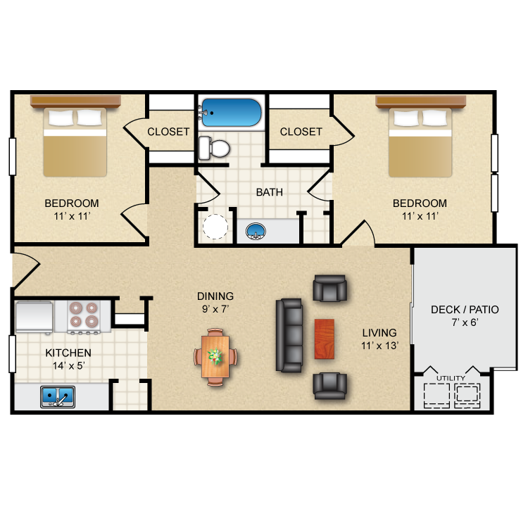 Floor plan image of 2 Bed 1 Bath
