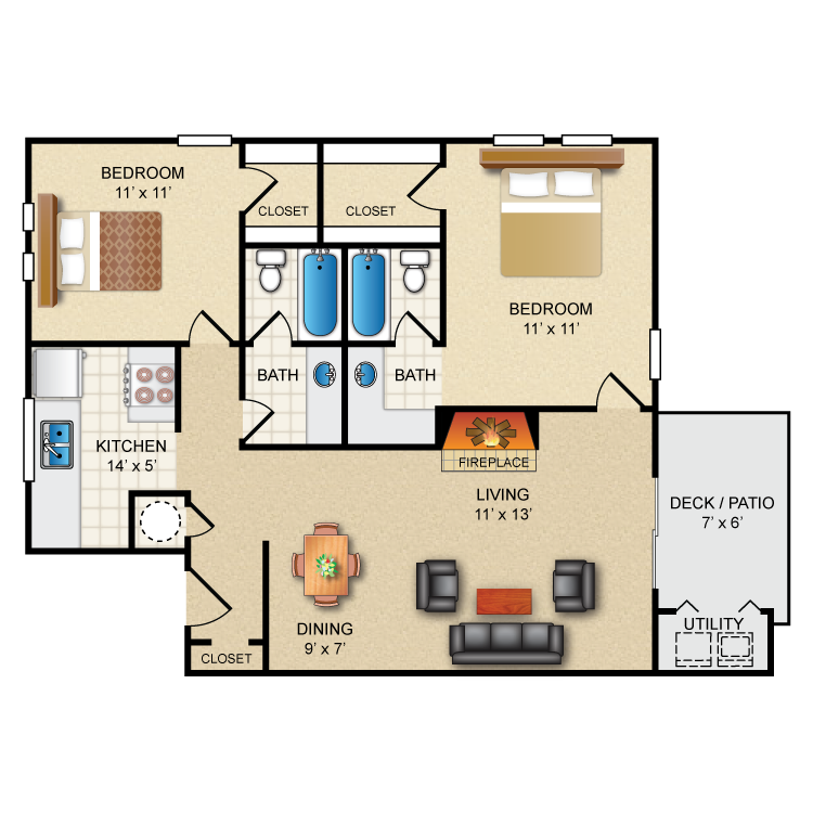 Floor plan image of 2 Bed 2 Bath A
