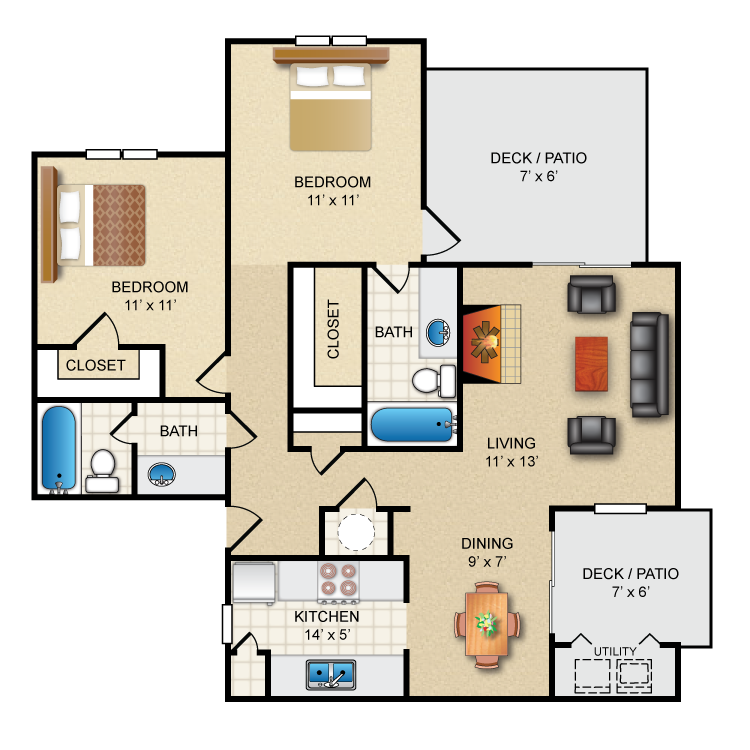 Floor plan image of 2 Bed 2 Bath B