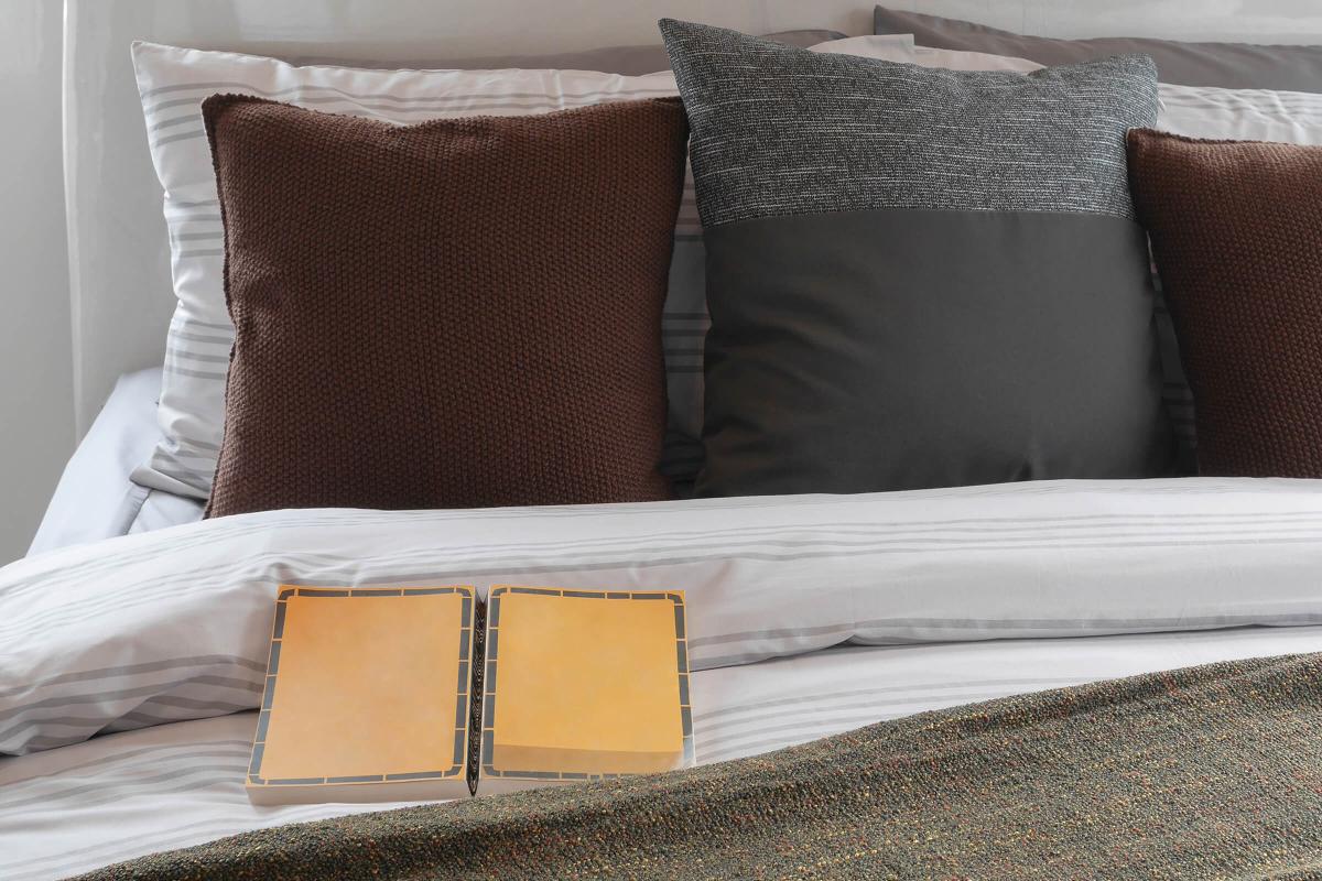 a made bed in a room