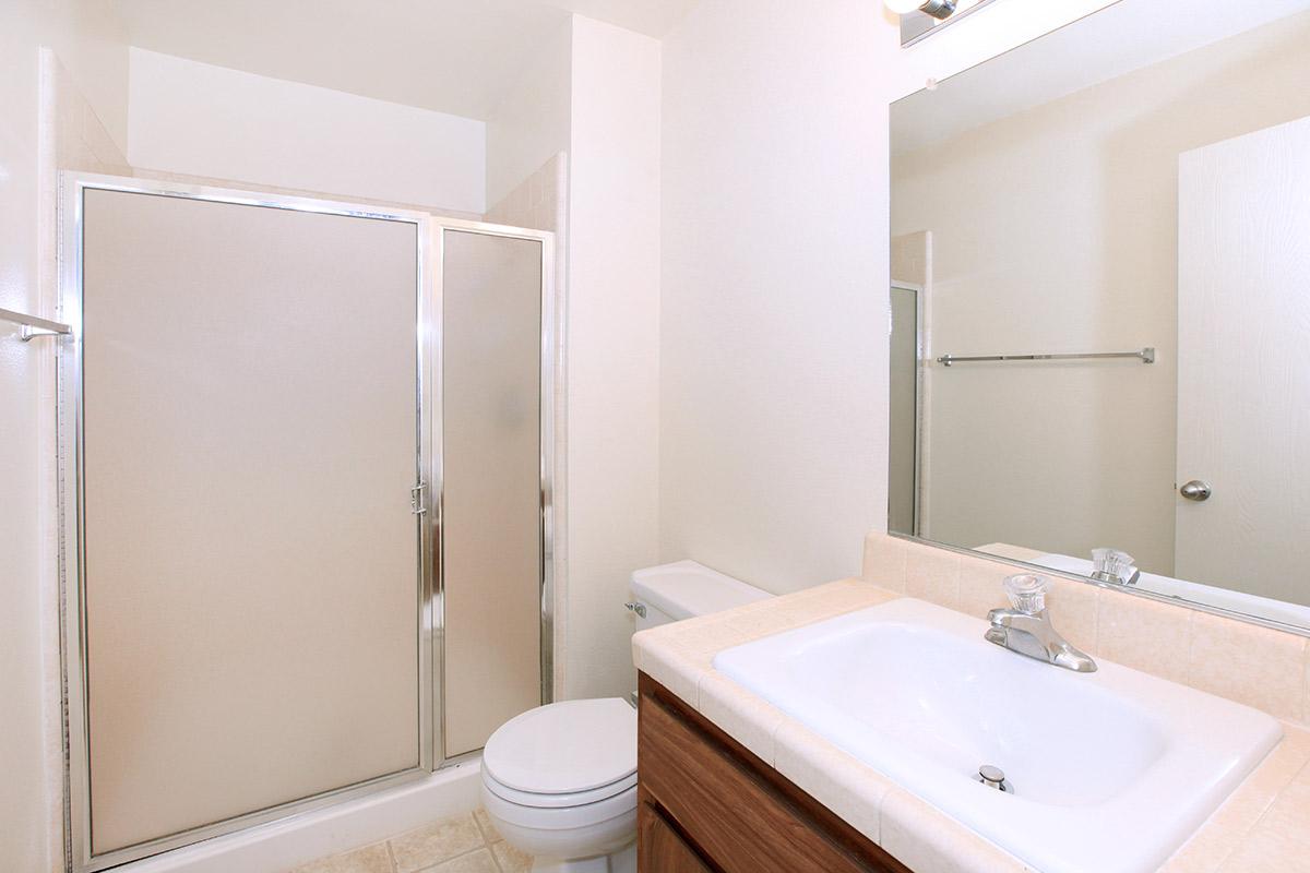 a white sink sitting next to a shower