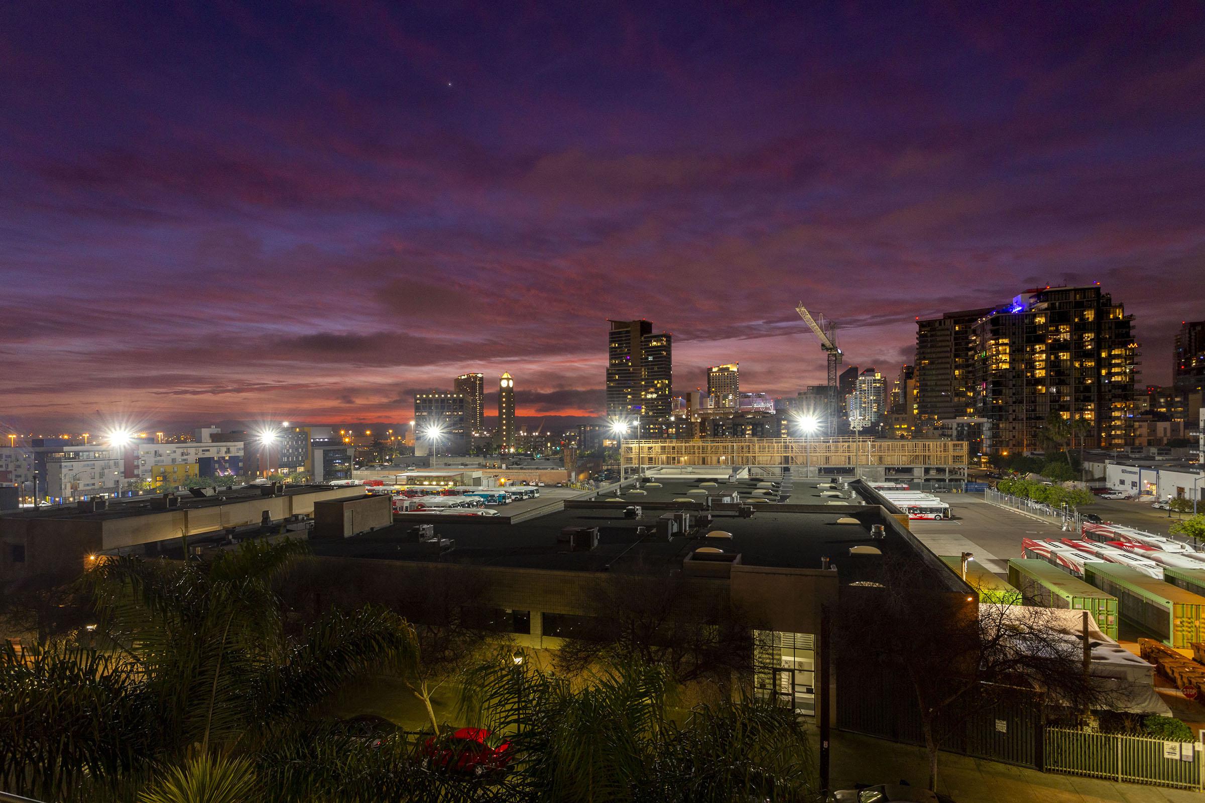 a view of a city at night