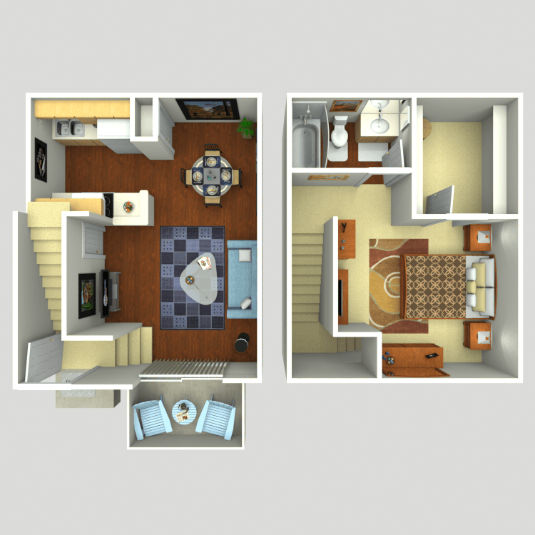 Floor plan image of 1 Bed 1 Bath Townhome