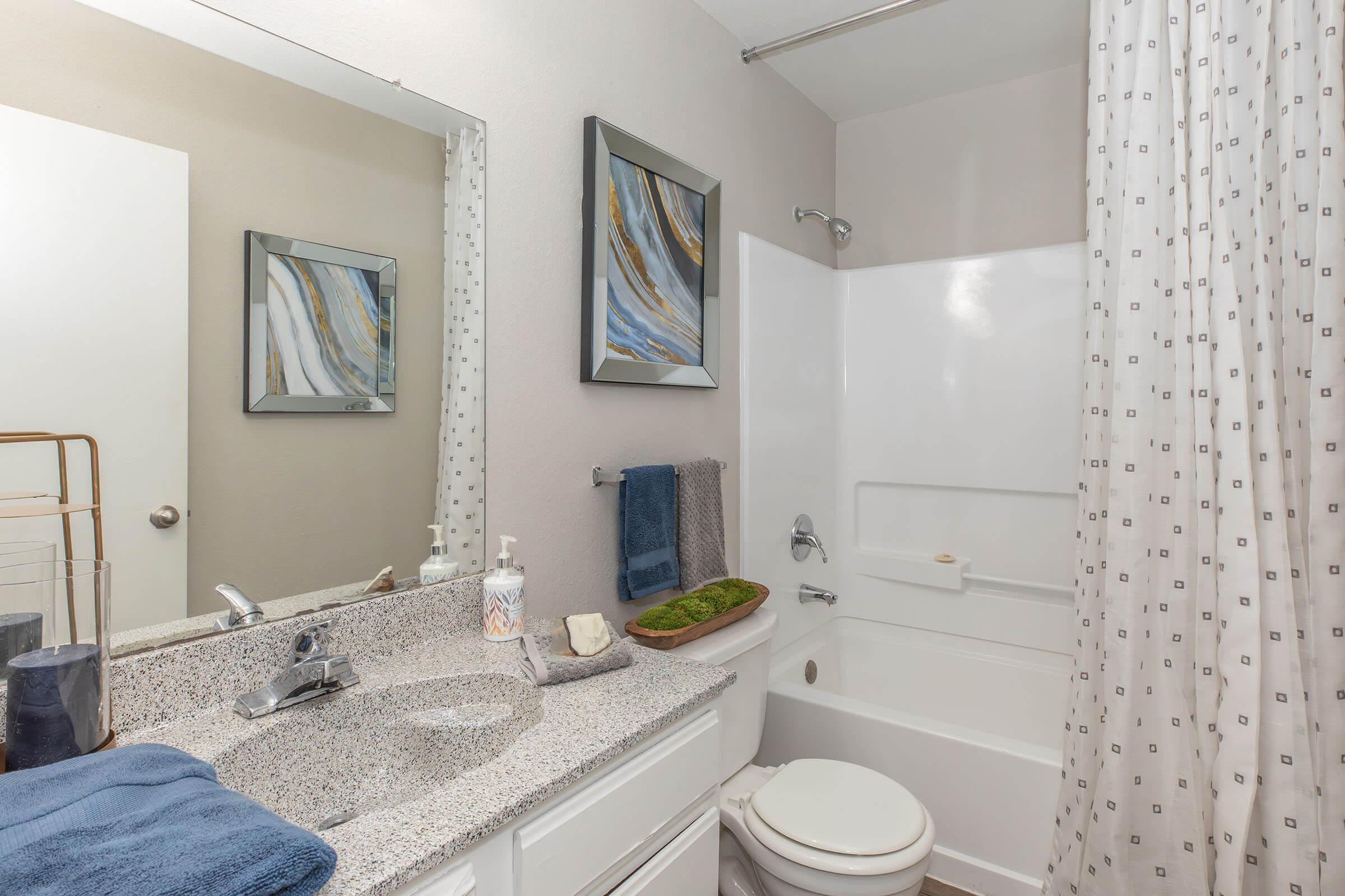 a bedroom with a shower and a sink