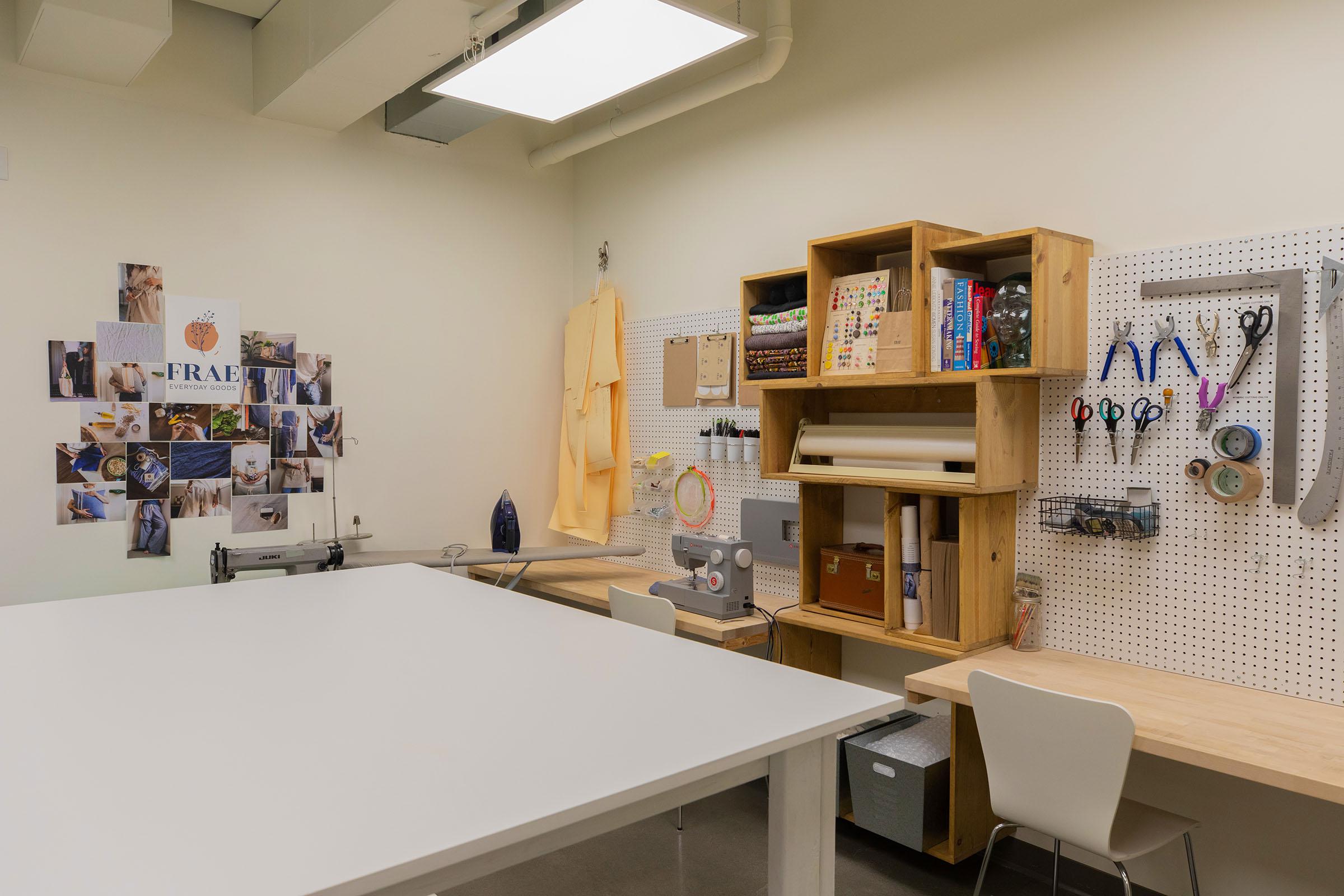 a kitchen with a table in a room