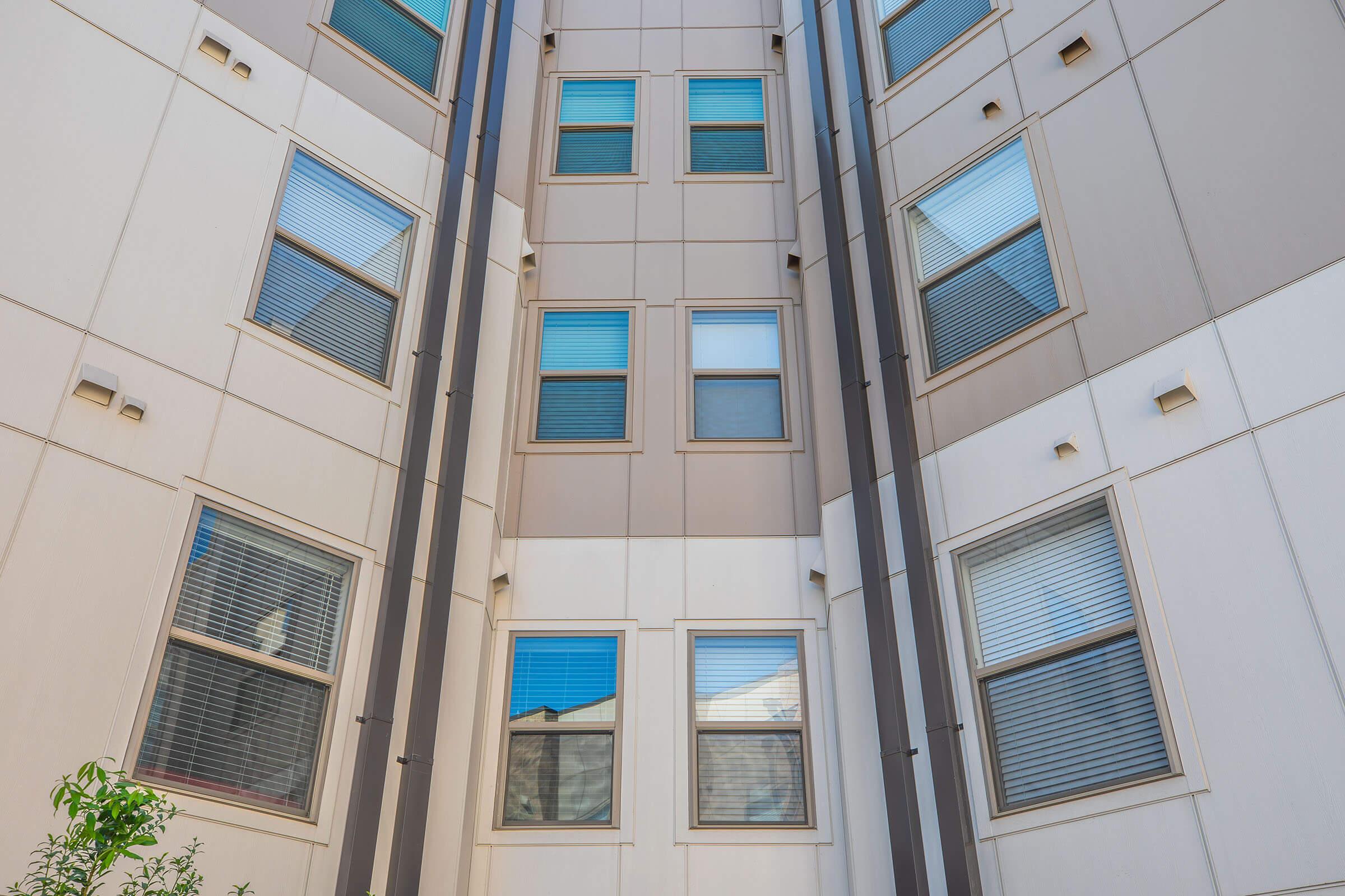 a building next to a window