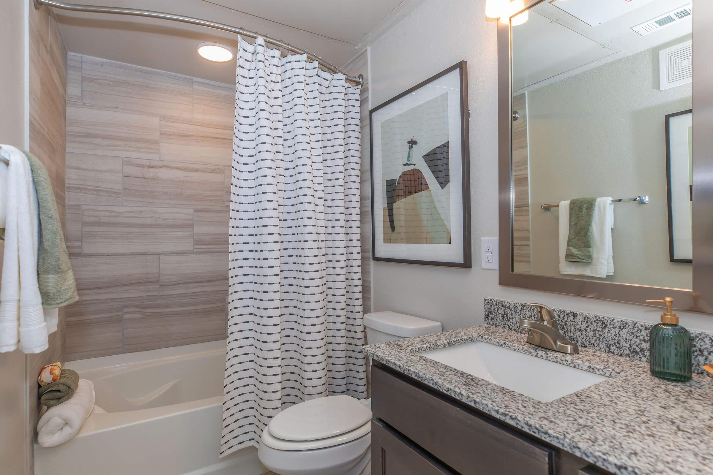 a shower that has a sink and a mirror