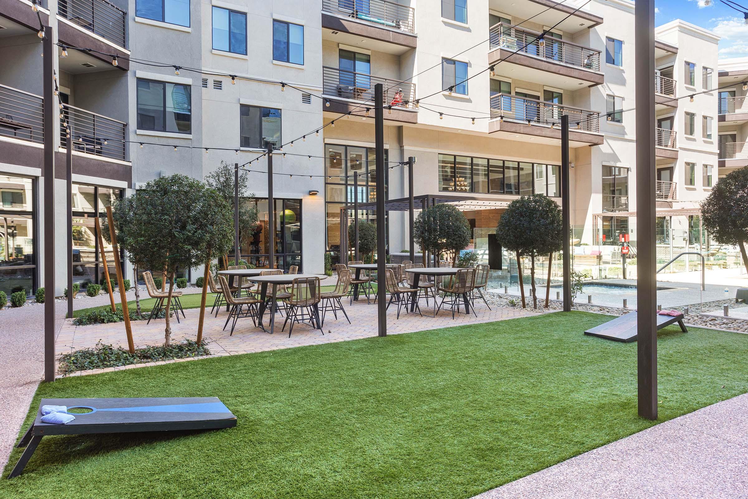 a large lawn in front of a building