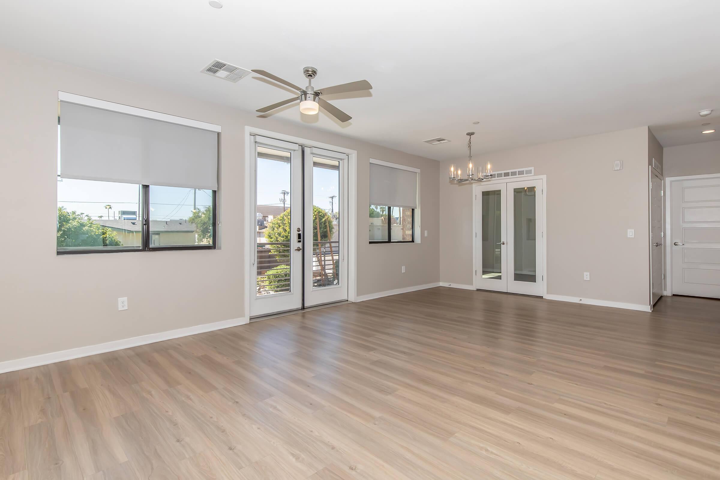 a large room with a wood floor