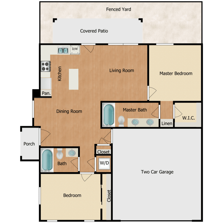 Plan A, a 2 bedroom 2 bathroom floor plan.