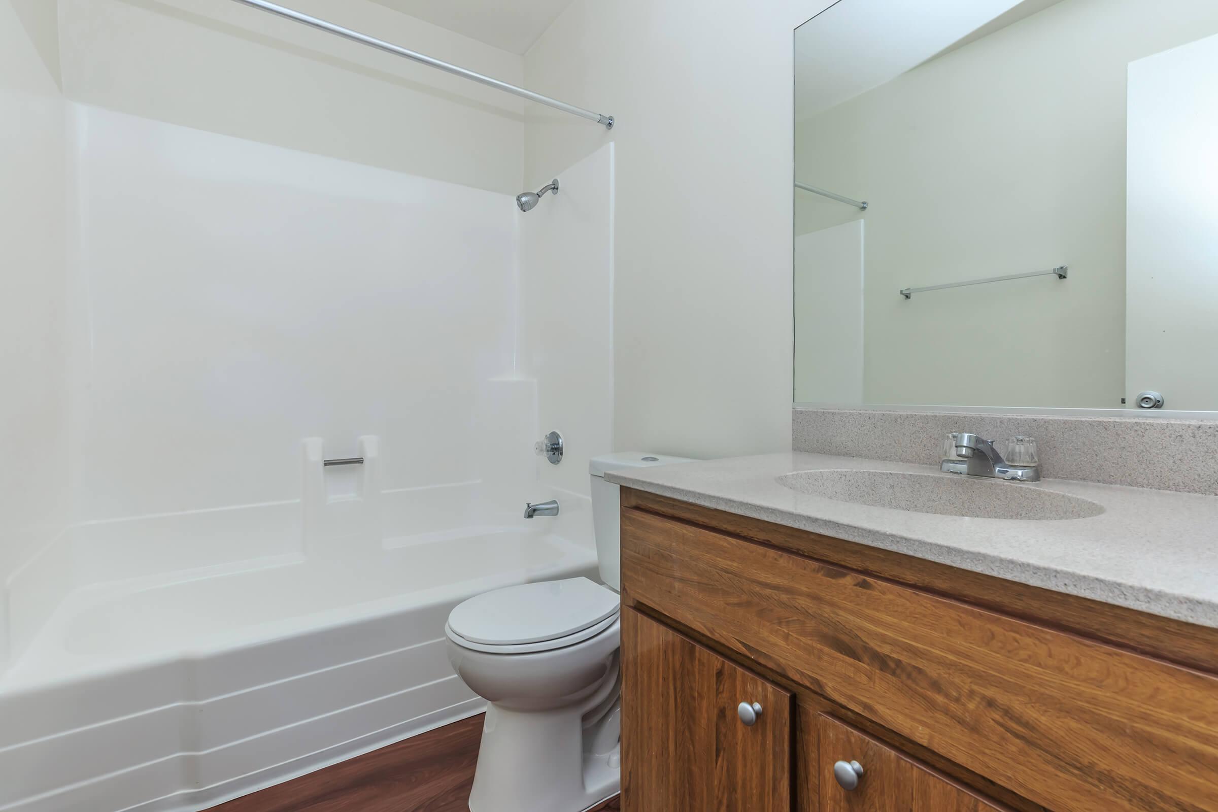 Bathroom with wooden cabinets