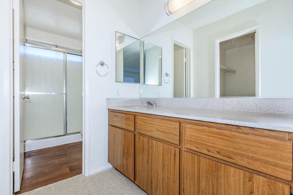 Bathroom with glass shower doors