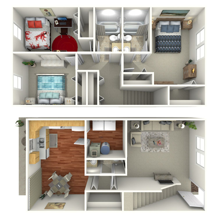 Floor plan image of 3 Bed 2.5 Bath Hoosier Townhouse