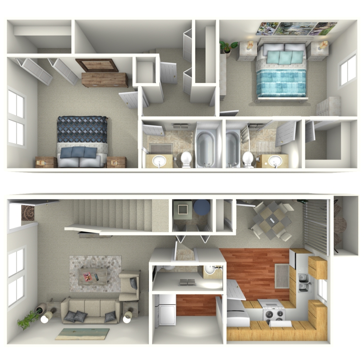 Floor plan image of 2 Bed 2.5 Bath Townhouse