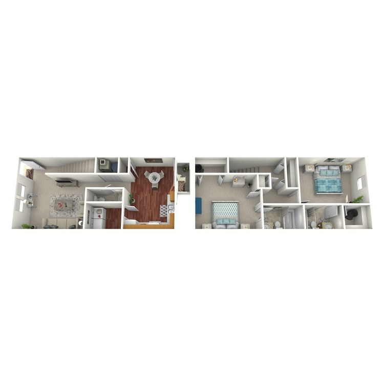 Floor plan image of 2 Bed 2.5 Bath Townhouse