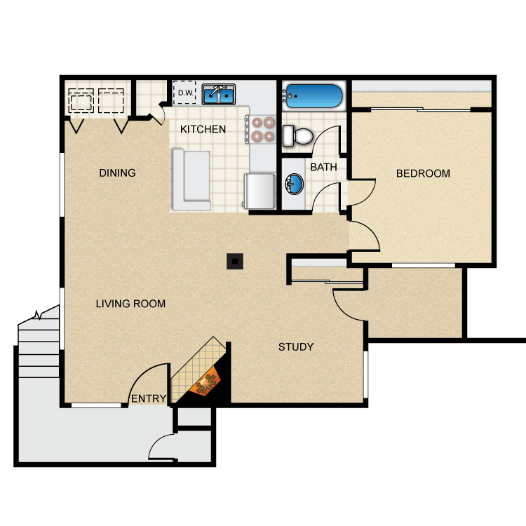 Floor plan image of 1 Bed 1 Bath C