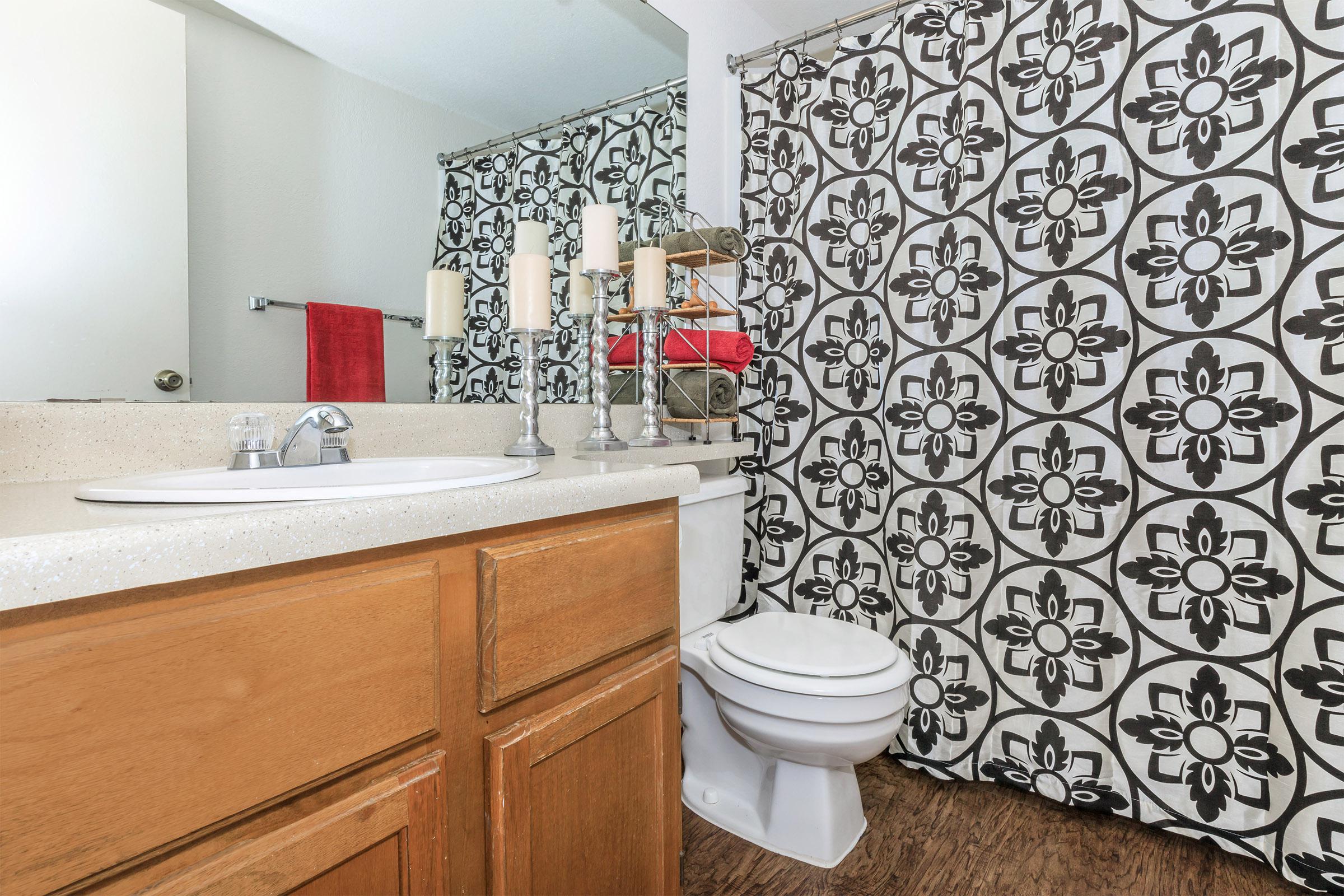 a brown and white shower curtain