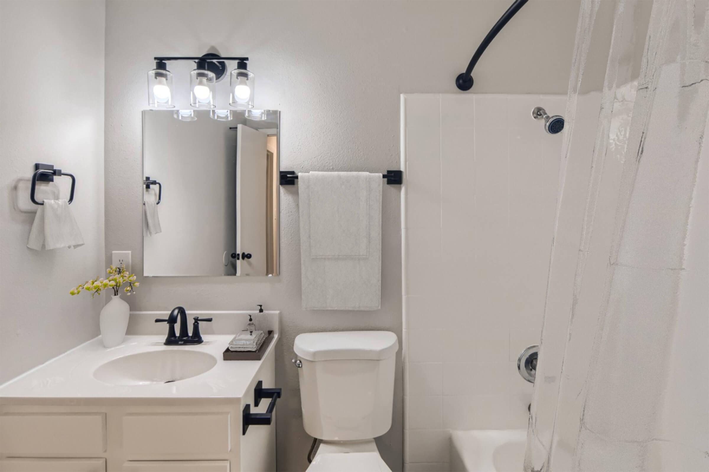 a restroom with a sink and a mirror