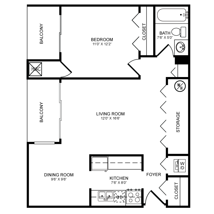 Floor plan image of 1 Bed 1 Bath