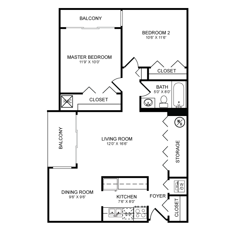 Floor plan image of 2 Bed 1 Bath