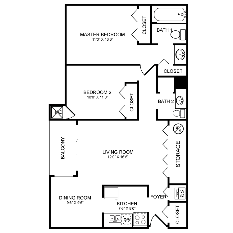 Floor plan image of 2 Bed 2 Bath