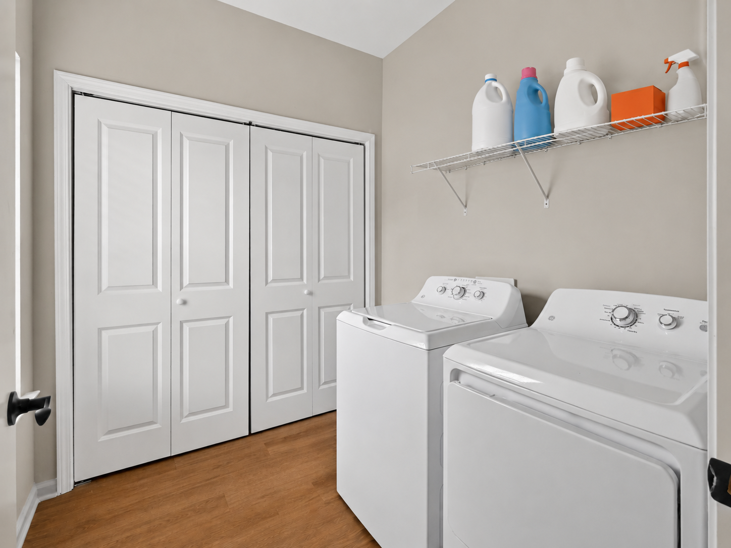 Experience the convenience of in-home washer and dryer units, making laundry day a breeze in your stylish and functional home.