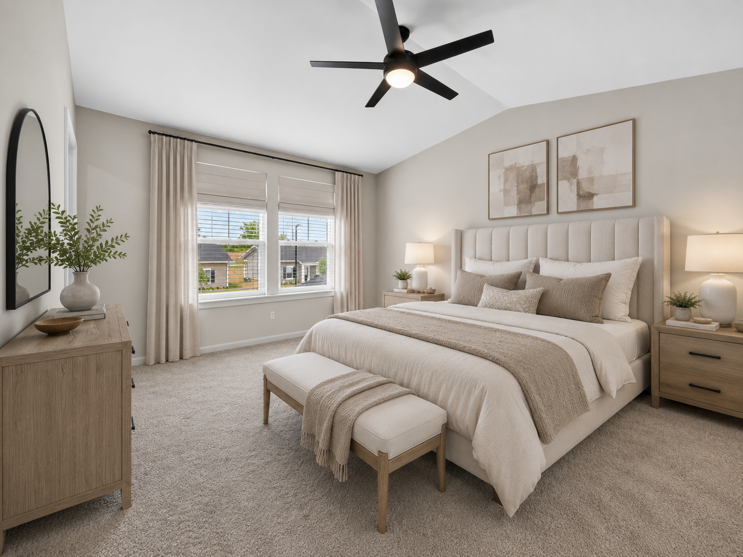 Experience serene living in this beautifully designed bedroom, featuring spacious natural light, modern decor, and a cozy atmosphere perfect for relaxation and rejuvenation.