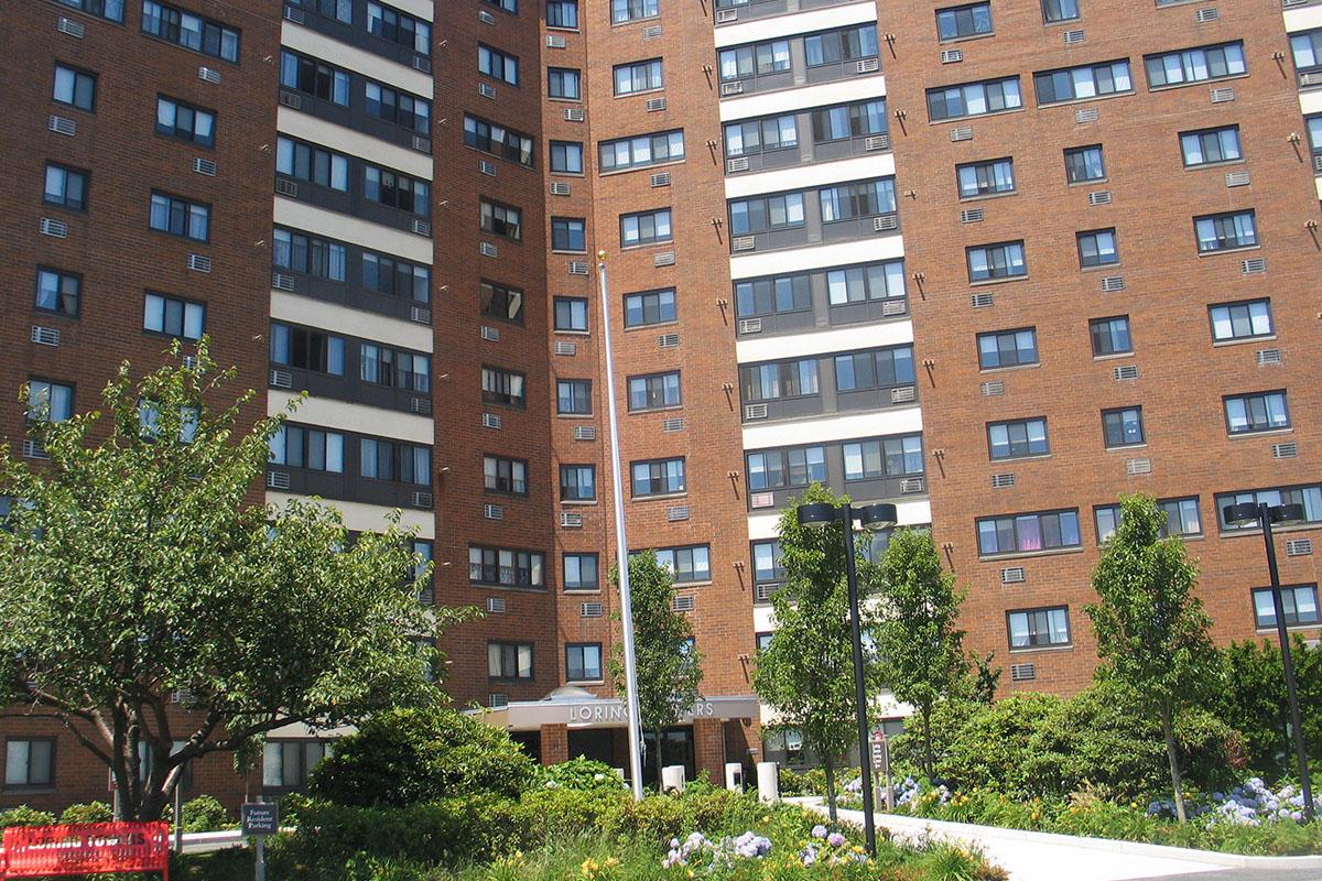 Community building with green landscaping