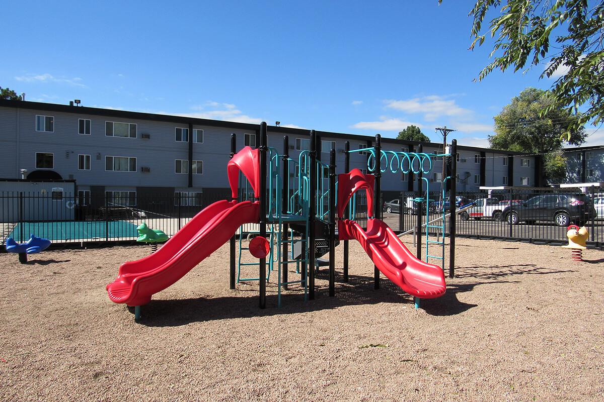 a playground in front of a building