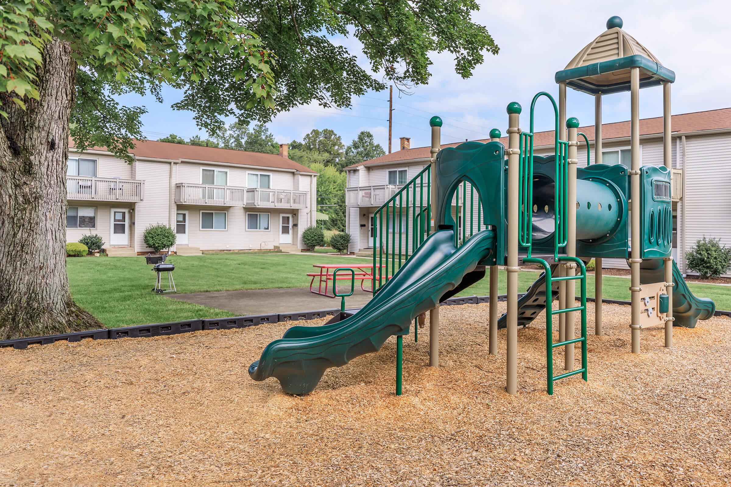 a playground in front of a building