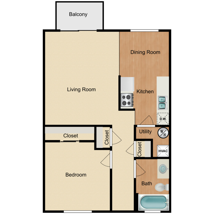 Floor plan image of 1 Bed 1 Bath