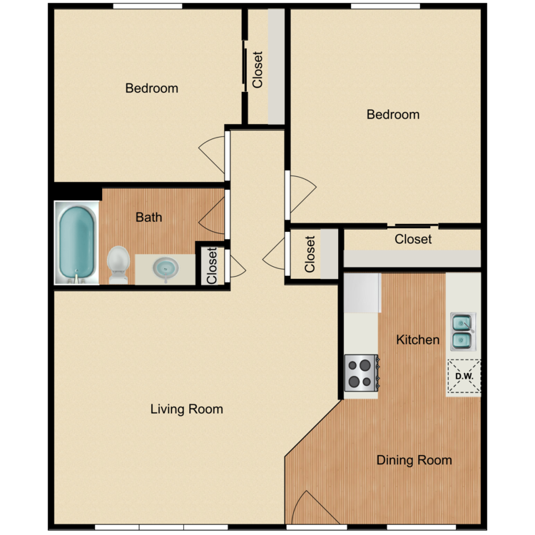 Floor plan image of 2 Bed 1 Bath