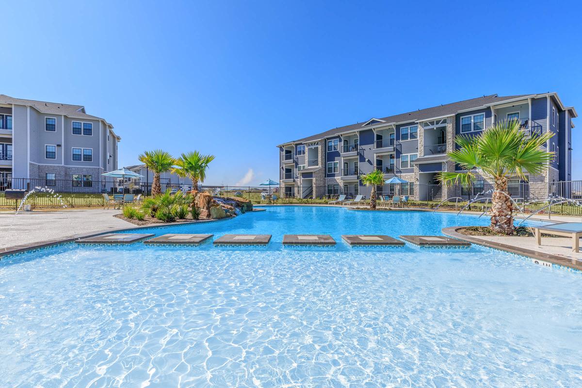 a building with a large pool of water