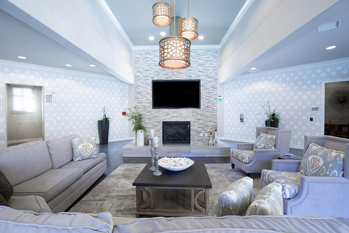 La Verne Village Luxury Apartment Homes lobby with a fireplace