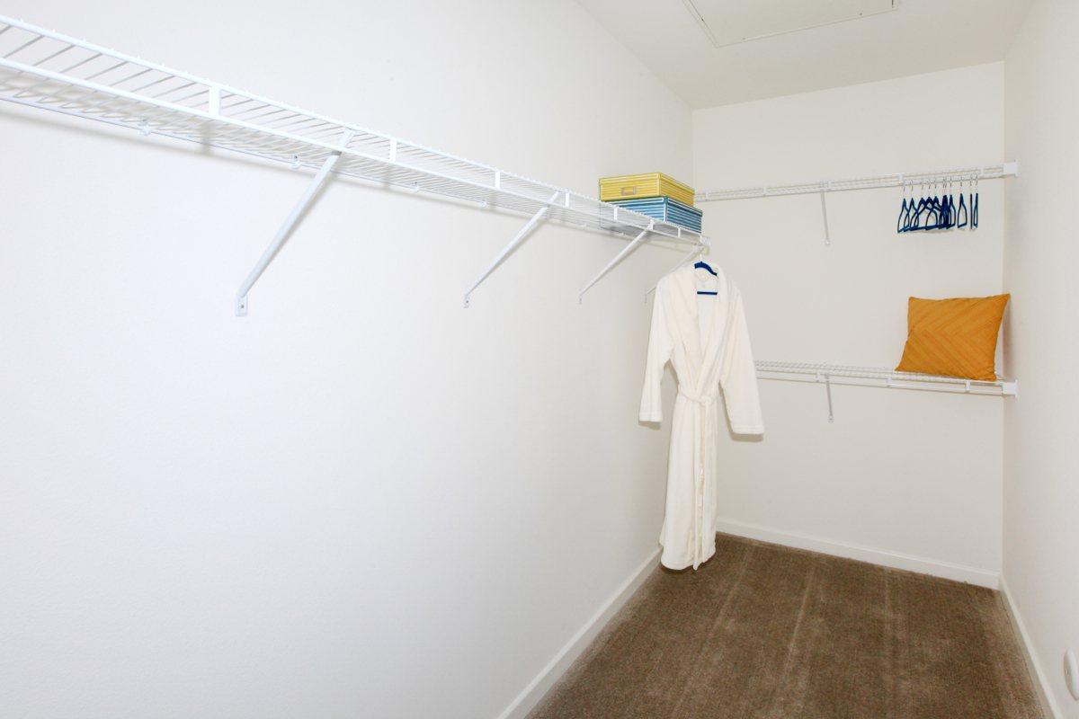 Walk-in closet with white robe