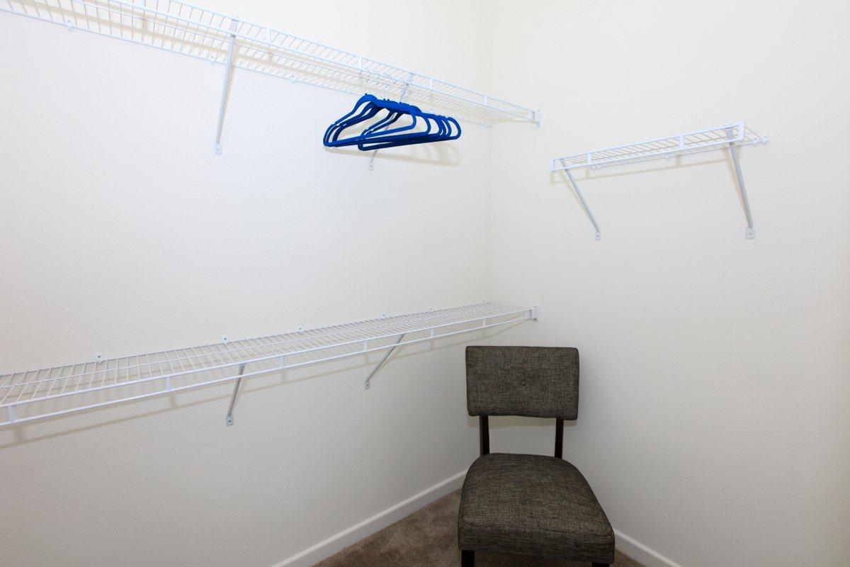 Vacant closet with blue hangers