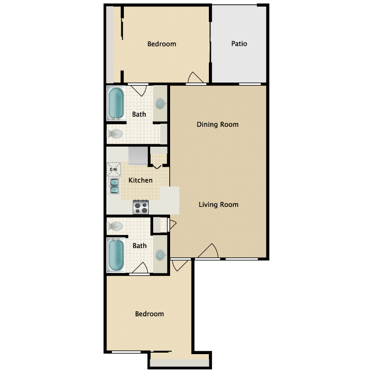 Floor plan image of 2 Bed 2 Bath Villas
