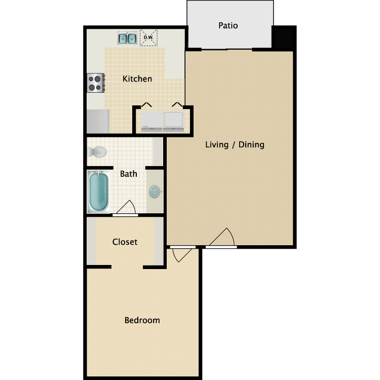 Floor plan image of 1 Bed 1 Bath