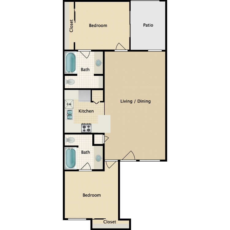 Floor plan image of 2 Bed 2 Bath